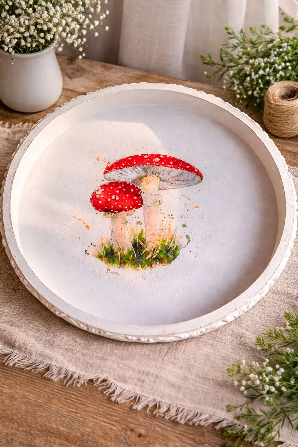 rundes tablett mit pilzen