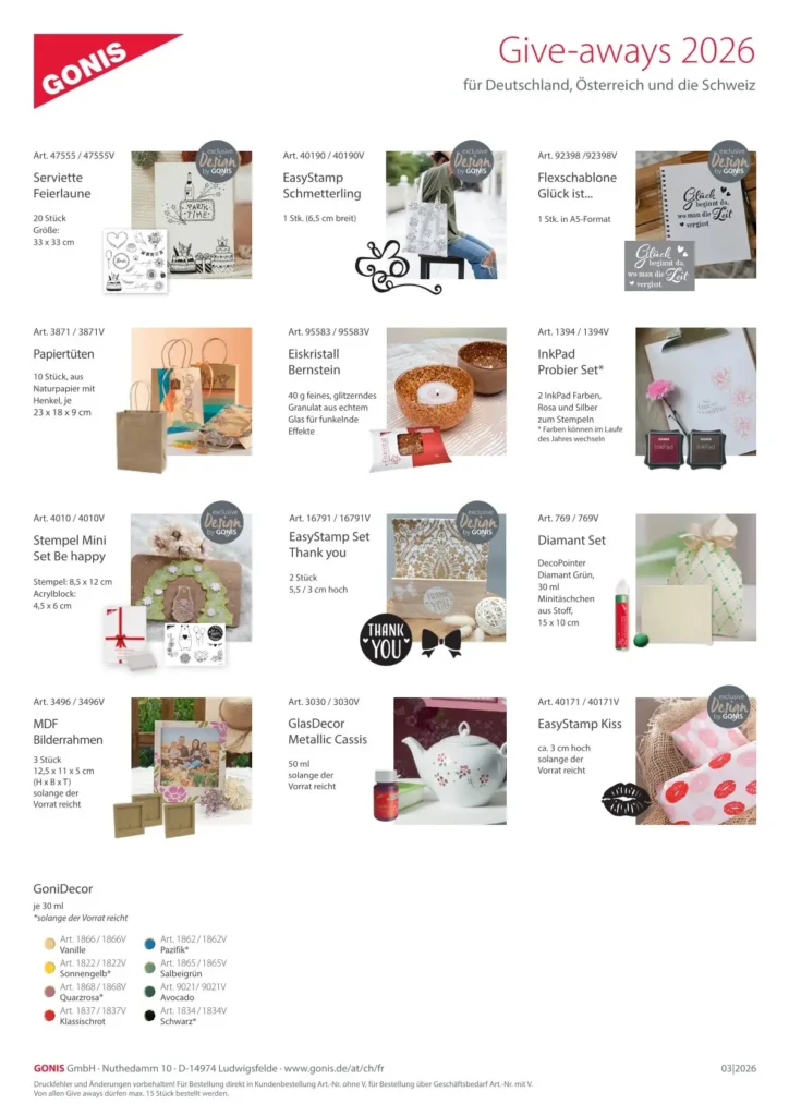 Gonis Give-aways 2026 als Buchungsgechenk