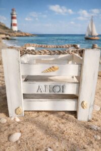 Maritime Holzkiste „Ahoi“ – Nostalgielook-Seite1 - Vorderansicht
