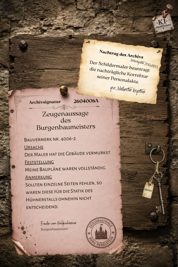 Story zu Archivsignatur 2604006A Burgenbaumeister Zeugenaussage, Archivnachtrag